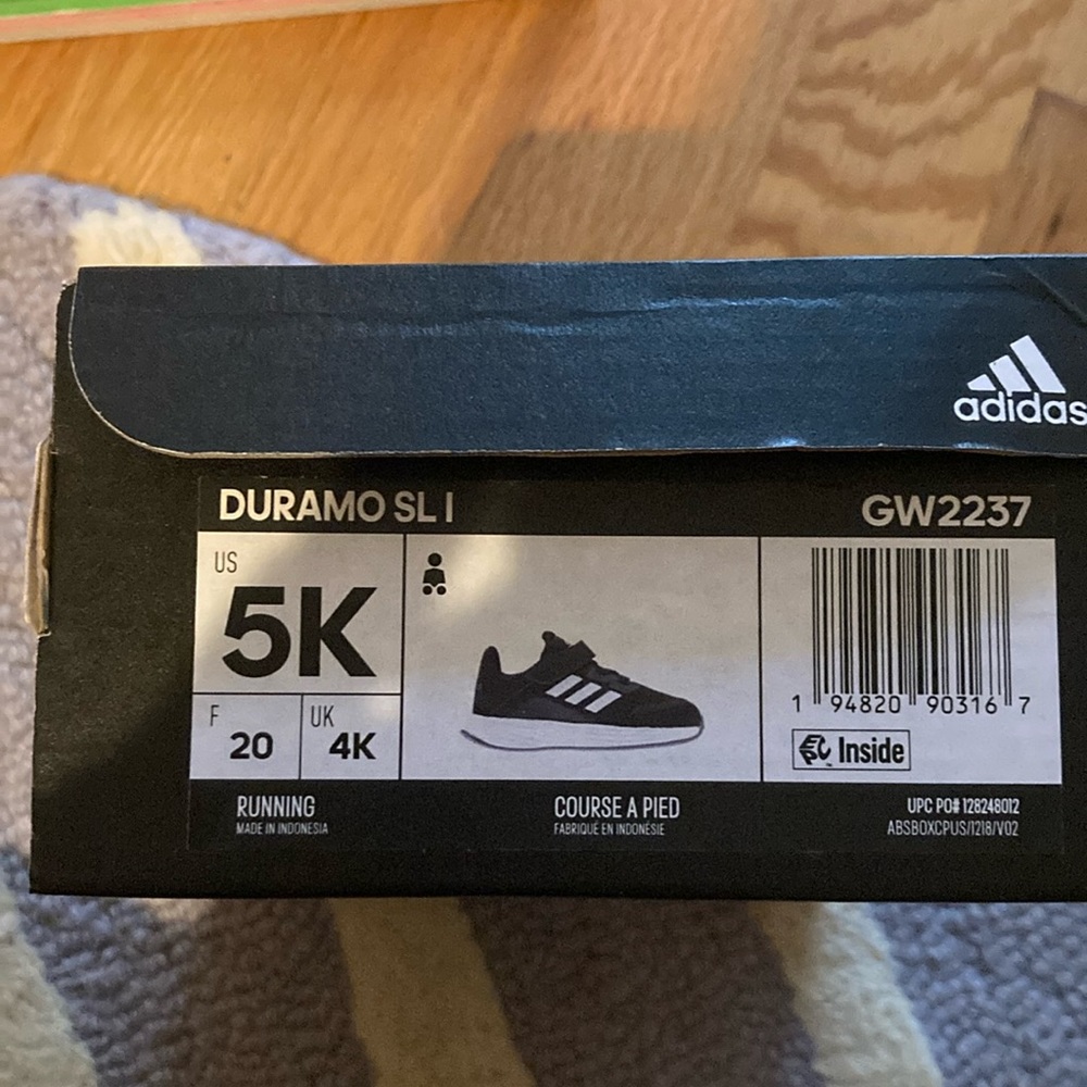 Brand new in box Adidas baby toddler sneakers shoes black white Duramo size 5K